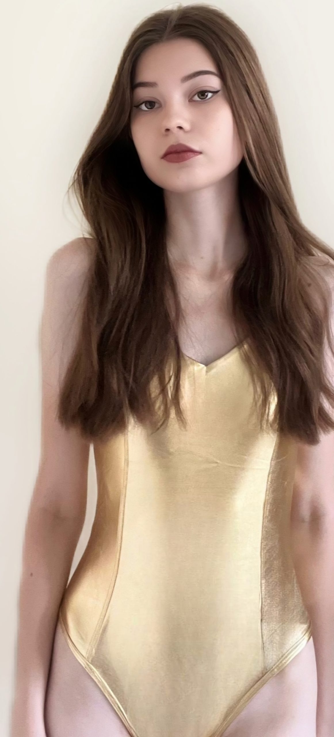 HERWITH Golden swimsuit, front view